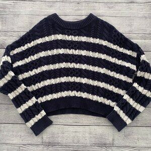 Jessica Simpson Cropped Blue White Striped Cable Knit Sweater Size XS